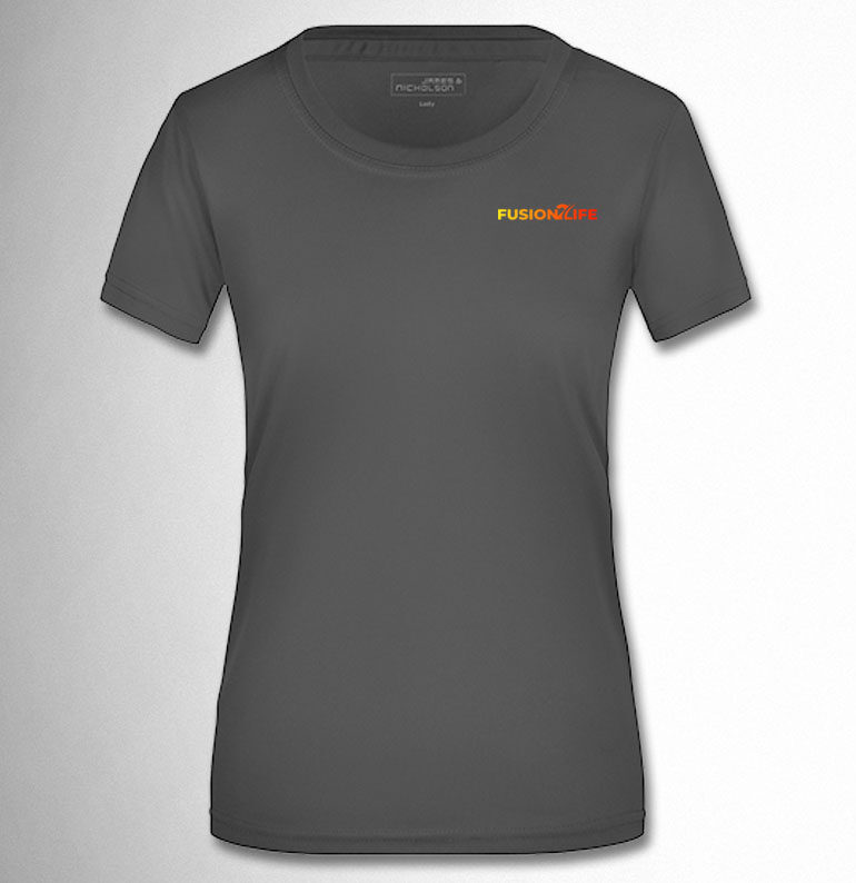 Atmungsaktives Damen T-Shirt mit Brustlogo und Rückendruck