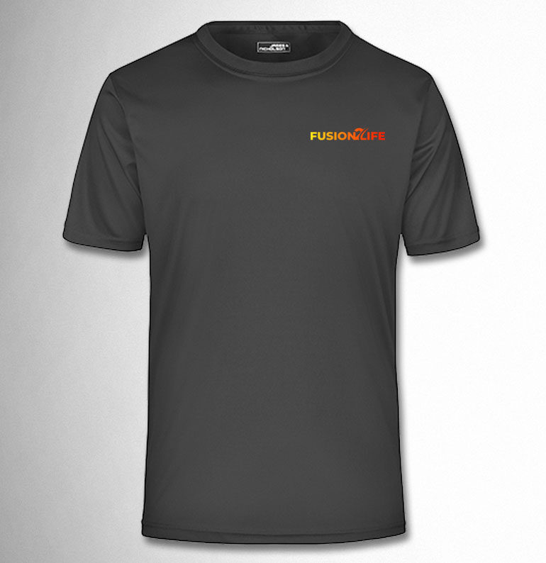 Atmungsaktives T-Shirt unisex mit Brustlogo und Rückendruck